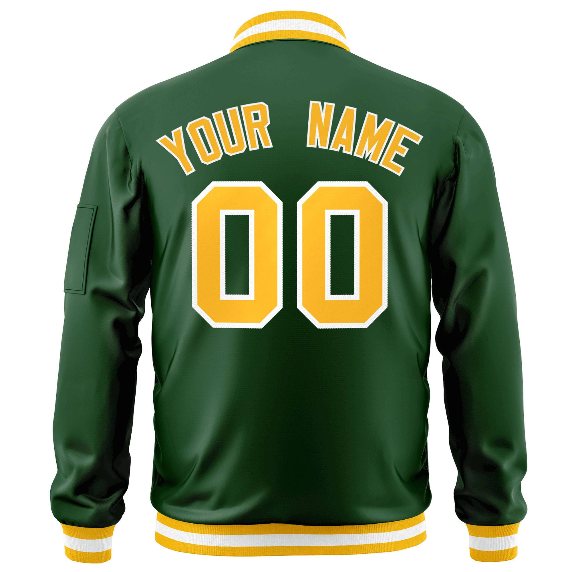 Custom Green Gold-White Varsity Full-Zip Letterman Bomber Jacket