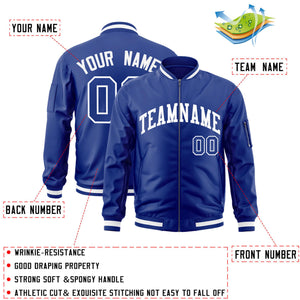 Custom Royal White Varsity Full-Zip Letterman Bomber Jacket