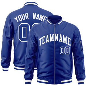 Custom Royal White Varsity Full-Zip Letterman Bomber Jacket