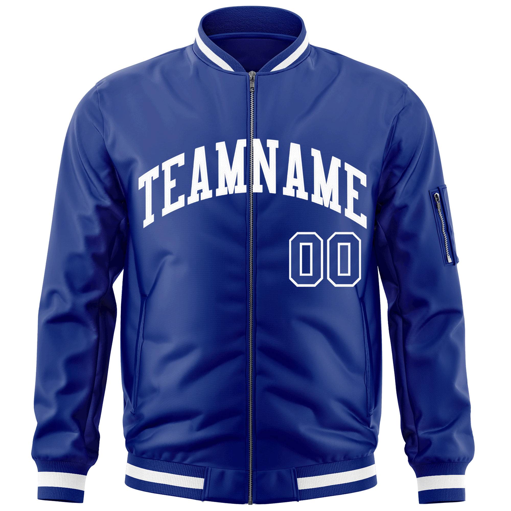 Custom Royal White Varsity Full-Zip Letterman Bomber Jacket