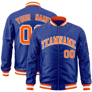 Custom Royal Orange-White Varsity Full-Zip Letterman Bomber Jacket