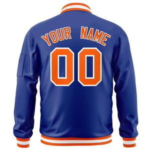 Custom Royal Orange-White Varsity Full-Zip Letterman Bomber Jacket