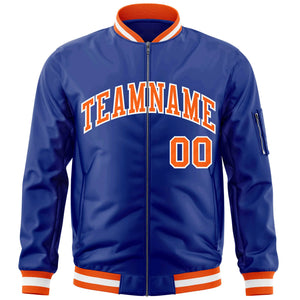 Custom Royal Orange-White Varsity Full-Zip Letterman Bomber Jacket