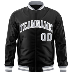 Custom Black Gray-White Varsity Full-Zip Letterman Bomber Jacket