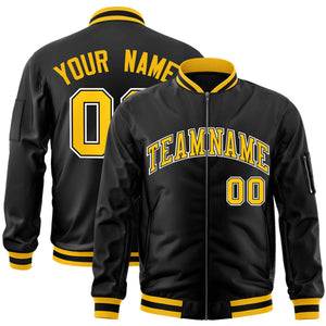 Custom Black Gold-White Varsity Full-Zip Letterman Bomber Jacket