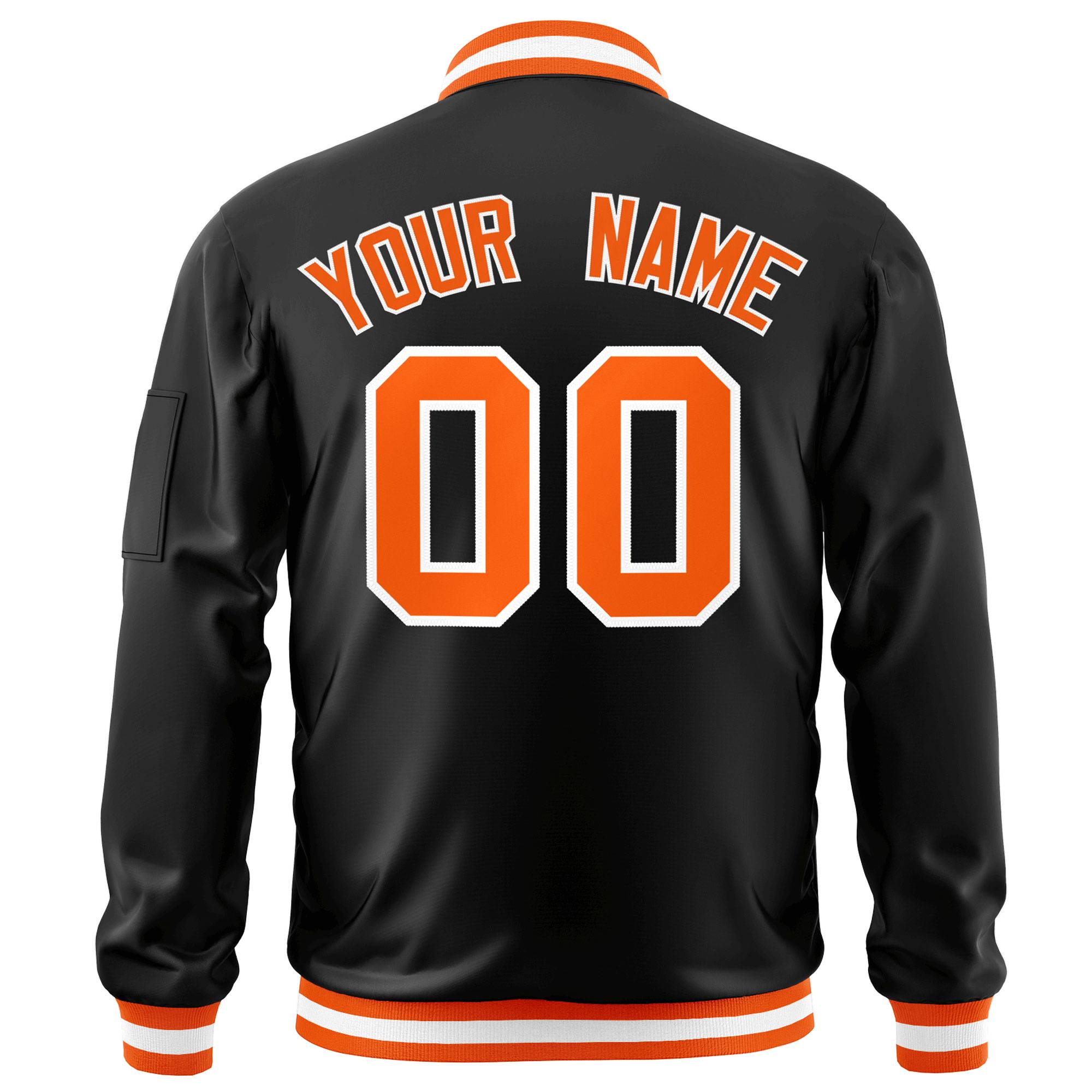 Custom Black Orange-White Varsity Full-Zip Letterman Bomber Jacket