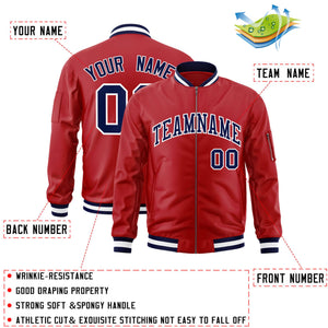 Custom Red Navy-White Varsity Full-Zip Letterman Bomber Jacket