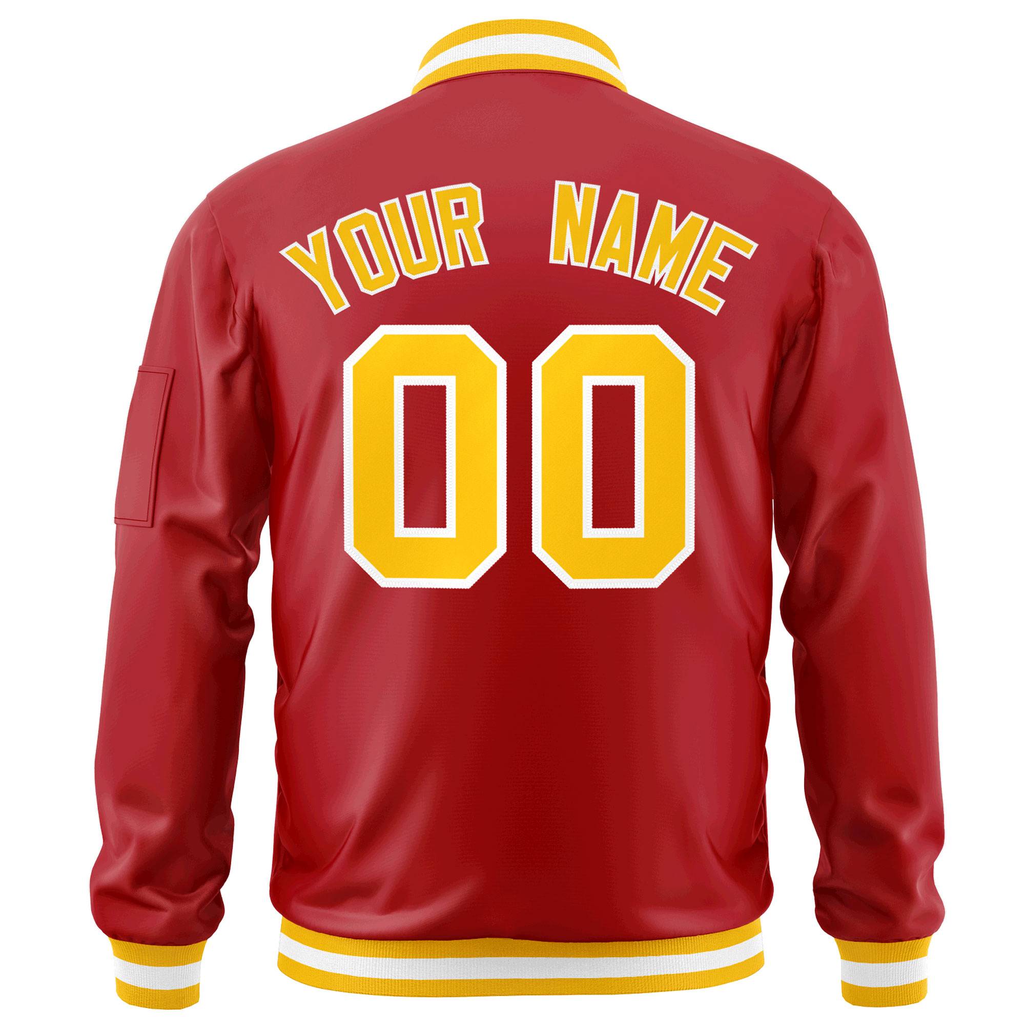 Custom Red Gold-White Varsity Full-Zip Letterman Bomber Jacket