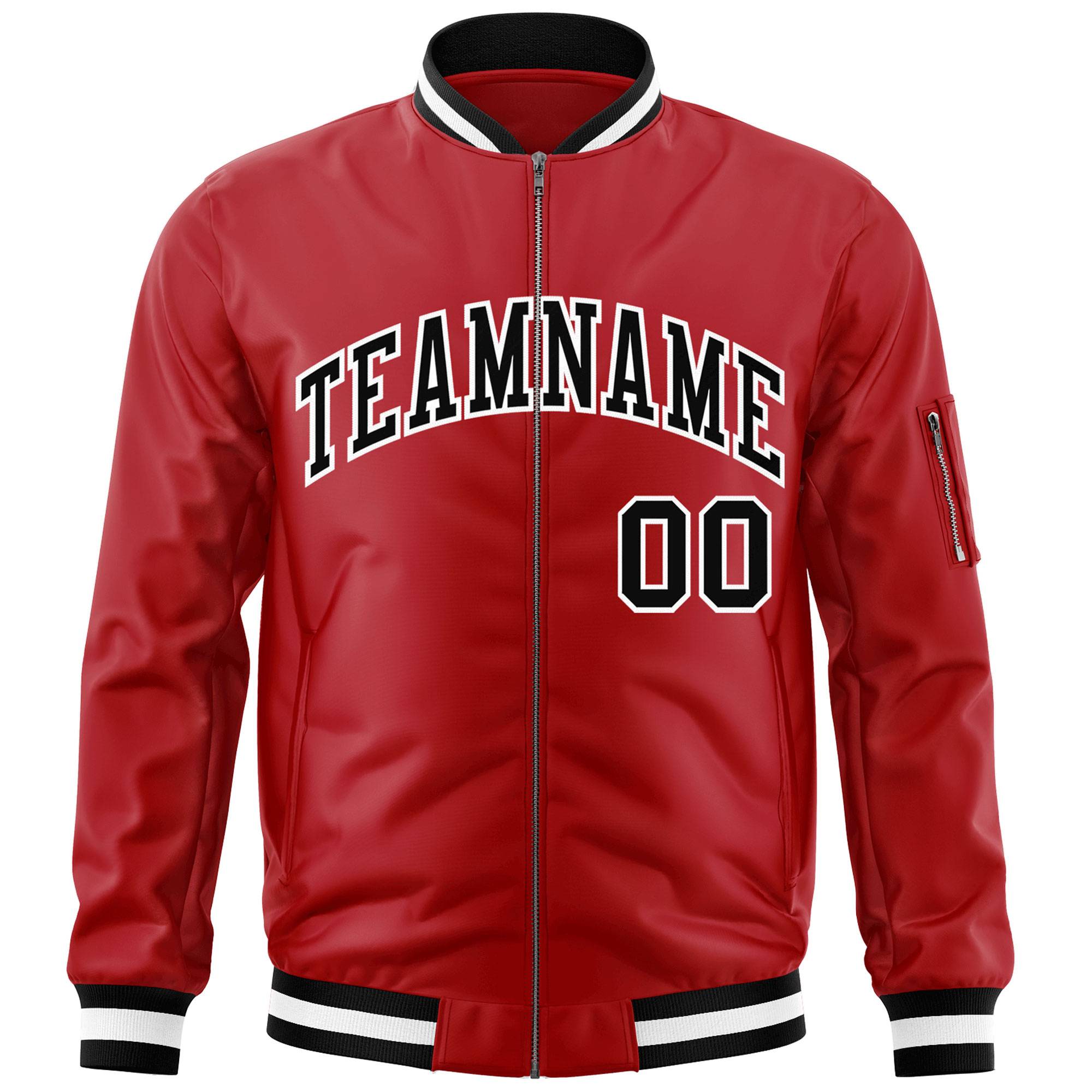 Custom Red Black-White Varsity Full-Zip Letterman Bomber Jacket