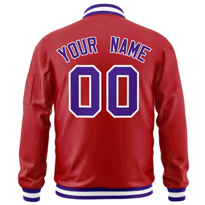 Custom Red Purple-White Varsity Full-Zip Letterman Bomber Jacket