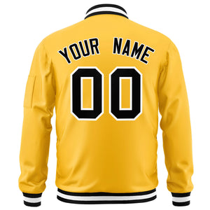 Custom Gold Black-White Varsity Full-Zip Letterman Bomber Jacket