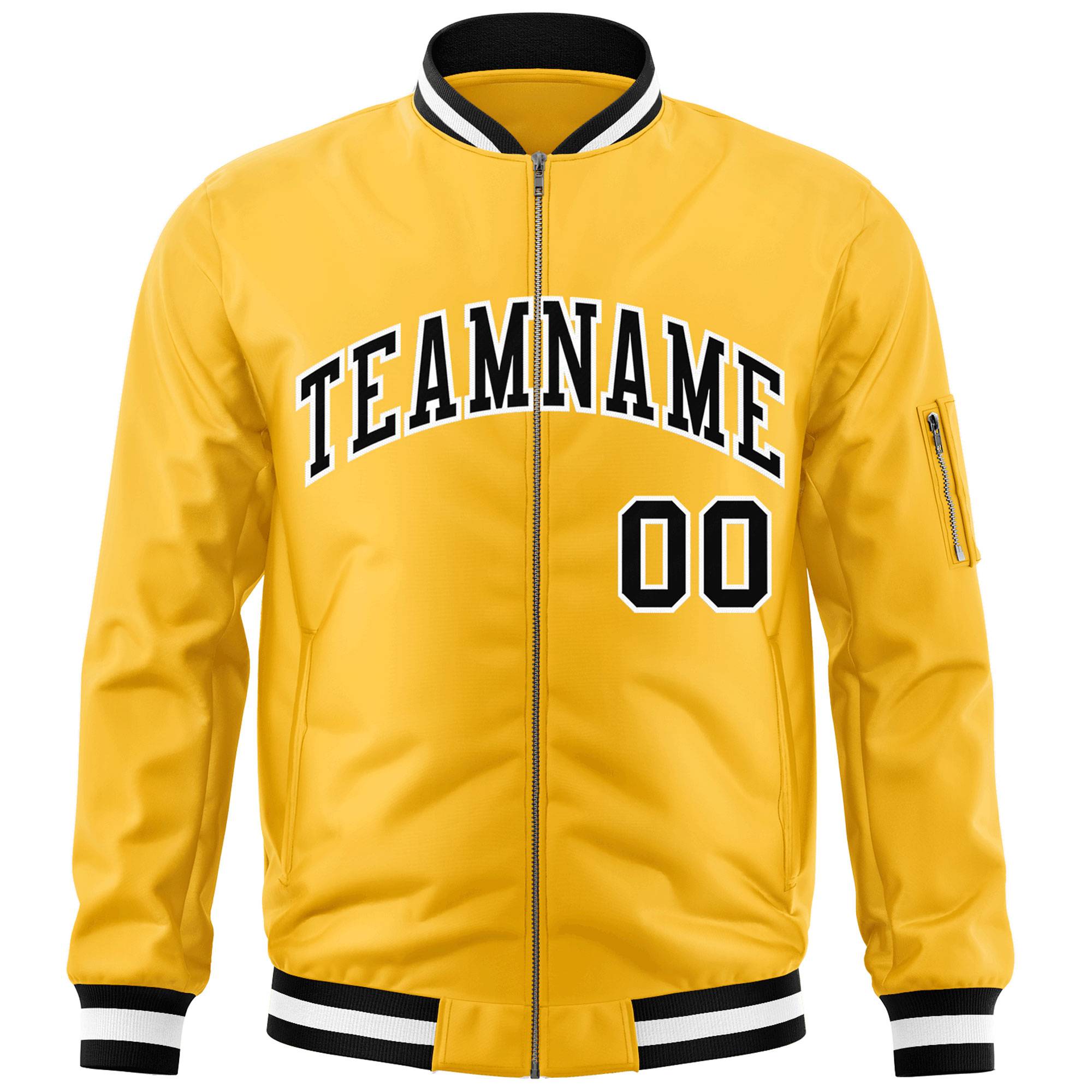 Custom Gold Black-White Varsity Full-Zip Letterman Bomber Jacket