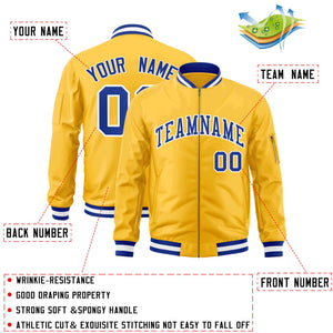 Custom Gold Royal-White Varsity Full-Zip Letterman Bomber Jacket