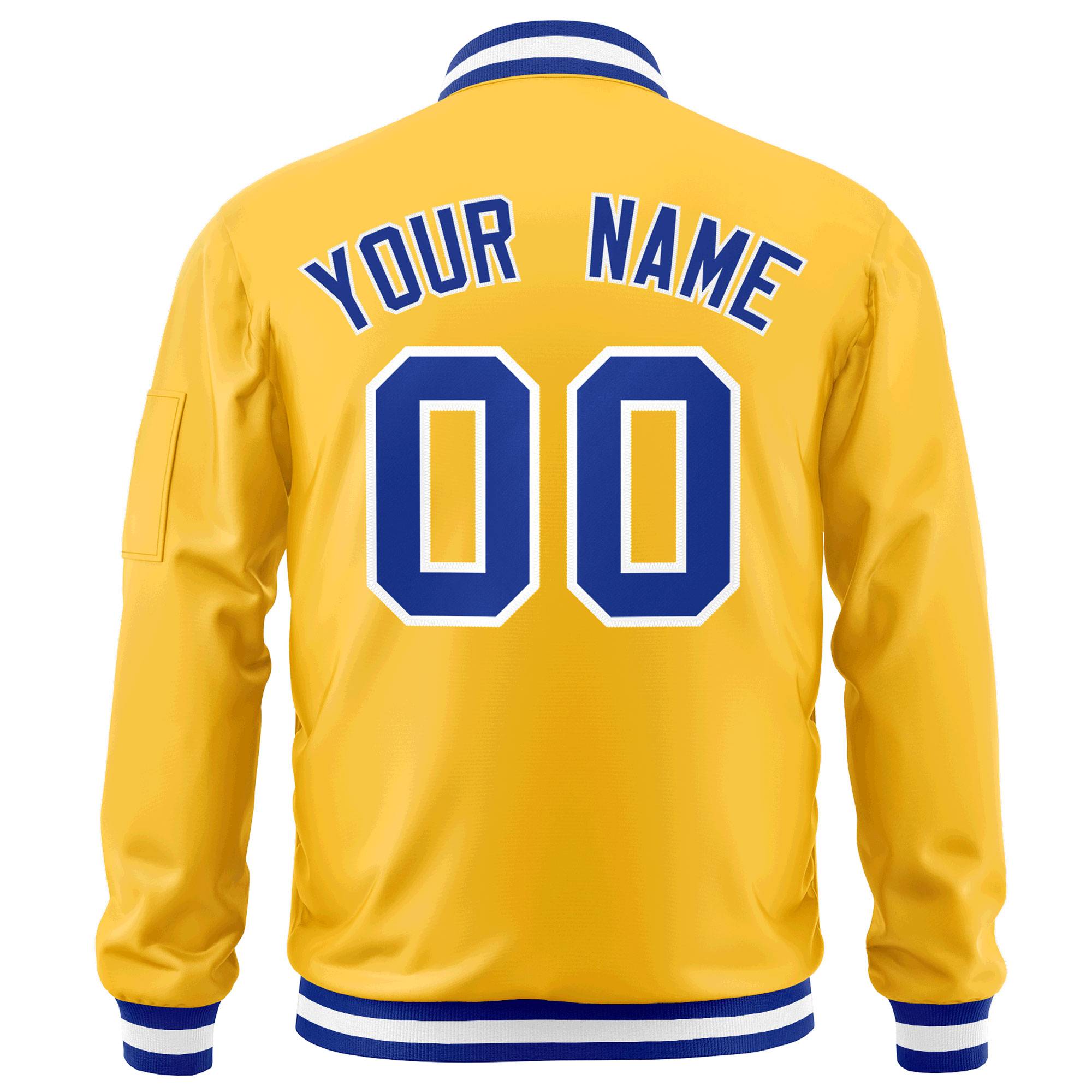 Custom Gold Royal-White Varsity Full-Zip Letterman Bomber Jacket