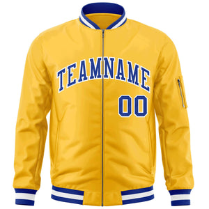 Custom Gold Royal-White Varsity Full-Zip Letterman Bomber Jacket