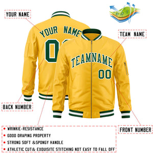 Custom Gold Green-White Varsity Full-Zip Letterman Bomber Jacket