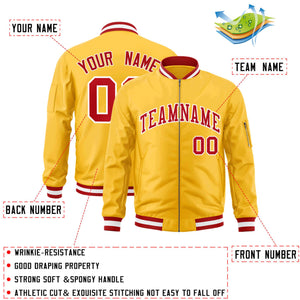 Custom Gold Red-White Varsity Full-Zip Letterman Bomber Jacket