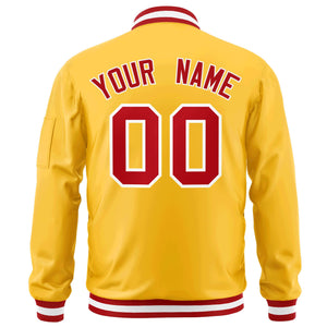 Custom Gold Red-White Varsity Full-Zip Letterman Bomber Jacket