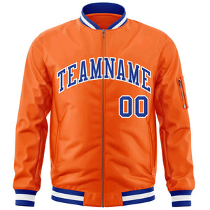 Custom Orange Royal-White Varsity Full-Zip Letterman Bomber Jacket