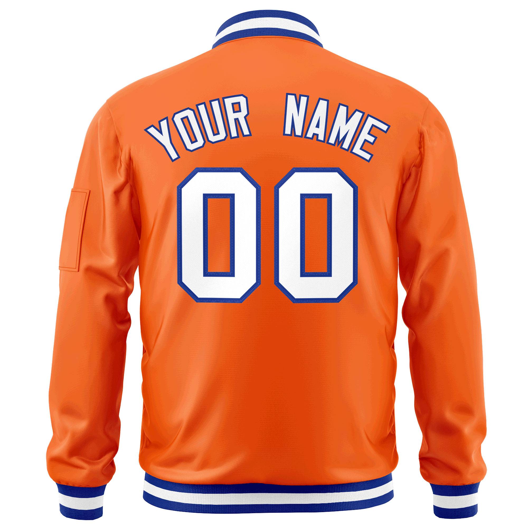 Custom Orange White-Royal Varsity Full-Zip Letterman Bomber Jacket