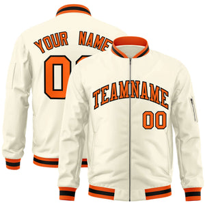 Custom Cream Orange-Black Varsity Full-Zip Letterman Bomber Jacket