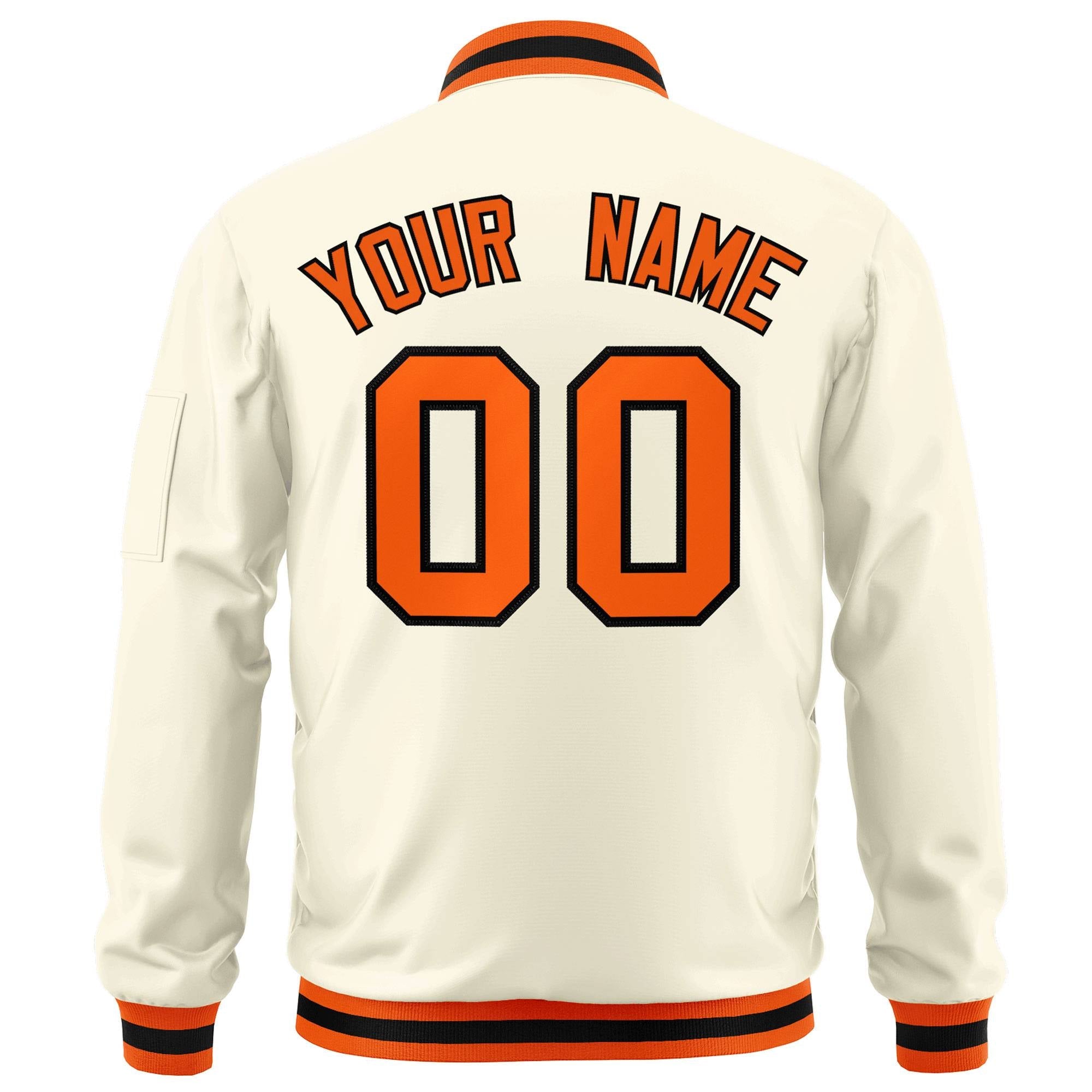 Custom Cream Orange-Black Varsity Full-Zip Letterman Bomber Jacket