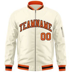 Custom Cream Orange-Black Varsity Full-Zip Letterman Bomber Jacket