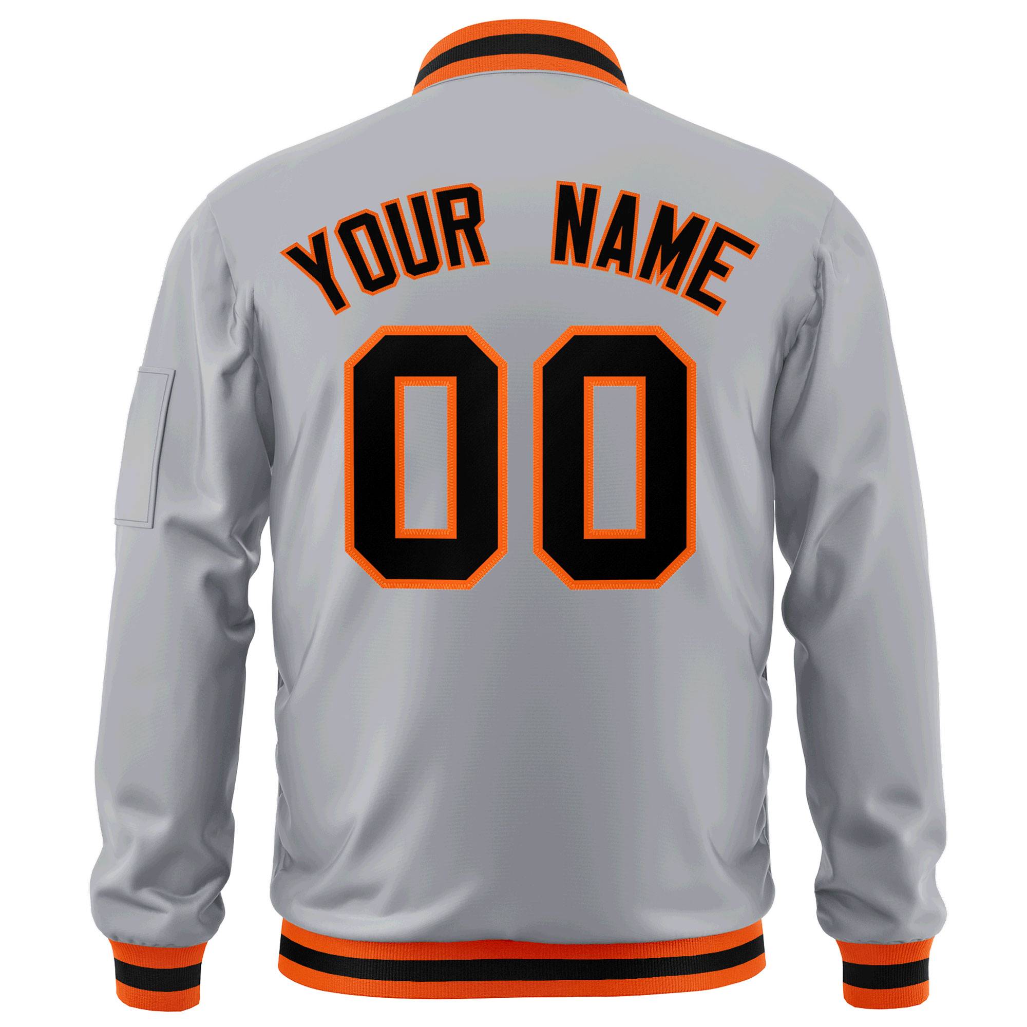 Custom Gray Black-Orange Varsity Full-Zip Letterman Bomber Jacket