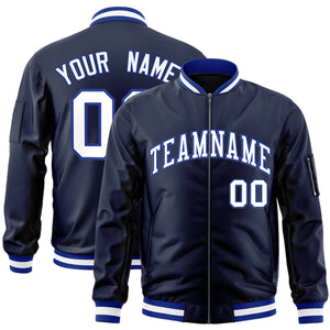 Custom Navy White-Royal Varsity Full-Zip Letterman Bomber Jacket