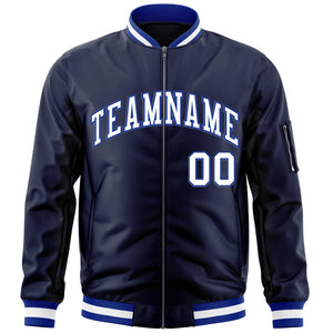 Custom Navy White-Royal Varsity Full-Zip Letterman Bomber Jacket