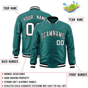 Custom Aqua White-Black Varsity Full-Zip Letterman Bomber Jacket