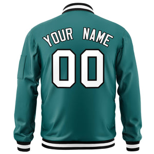 Custom Aqua White-Black Varsity Full-Zip Letterman Bomber Jacket