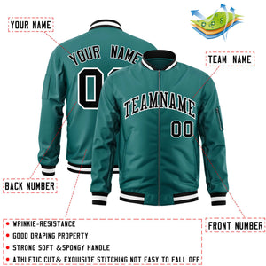 Custom Aqua Black-White Varsity Full-Zip Letterman Bomber Jacket