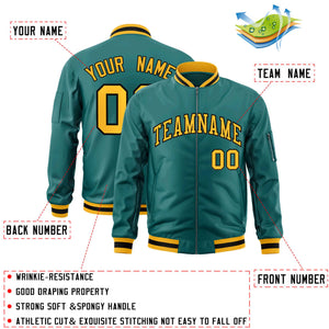 Custom Aqua Gold-Black Varsity Full-Zip Letterman Bomber Jacket