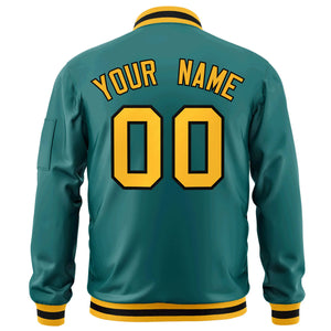 Custom Aqua Gold-Black Varsity Full-Zip Letterman Bomber Jacket