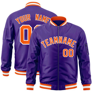 Custom Purple Orange-White Varsity Full-Zip Letterman Bomber Jacket