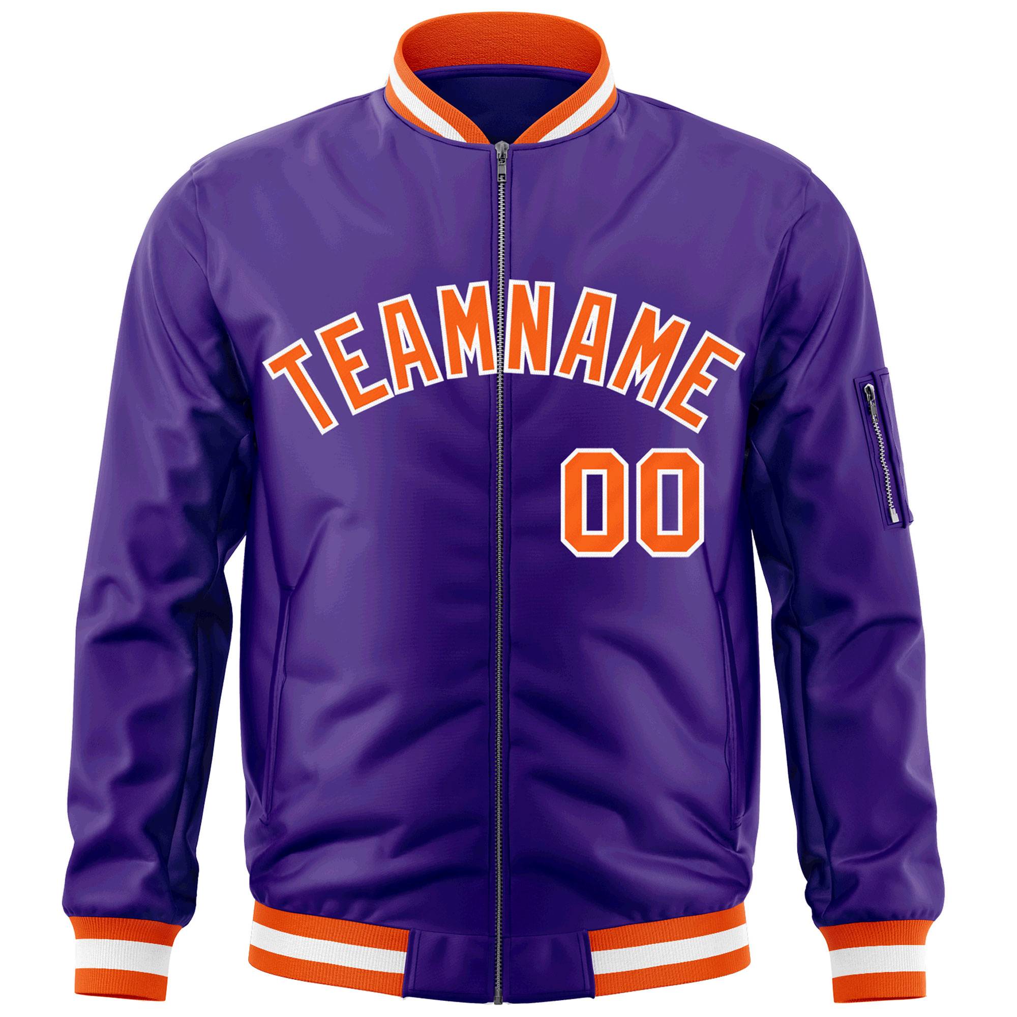 Custom Purple Orange-White Varsity Full-Zip Letterman Bomber Jacket