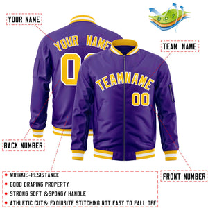 Custom Purple Gold-White Varsity Full-Zip Letterman Bomber Jacket