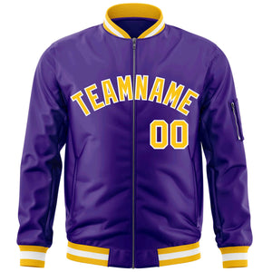 Custom Purple Gold-White Varsity Full-Zip Letterman Bomber Jacket