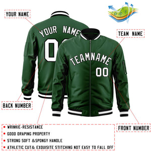 Custom Green White-Black Varsity Full-Zip Letterman Bomber Jacket