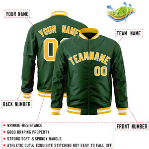 Custom Green Gold-White Varsity Full-Zip Letterman Bomber Jacket