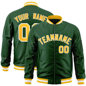 Custom Green Gold-White Varsity Full-Zip Letterman Bomber Jacket