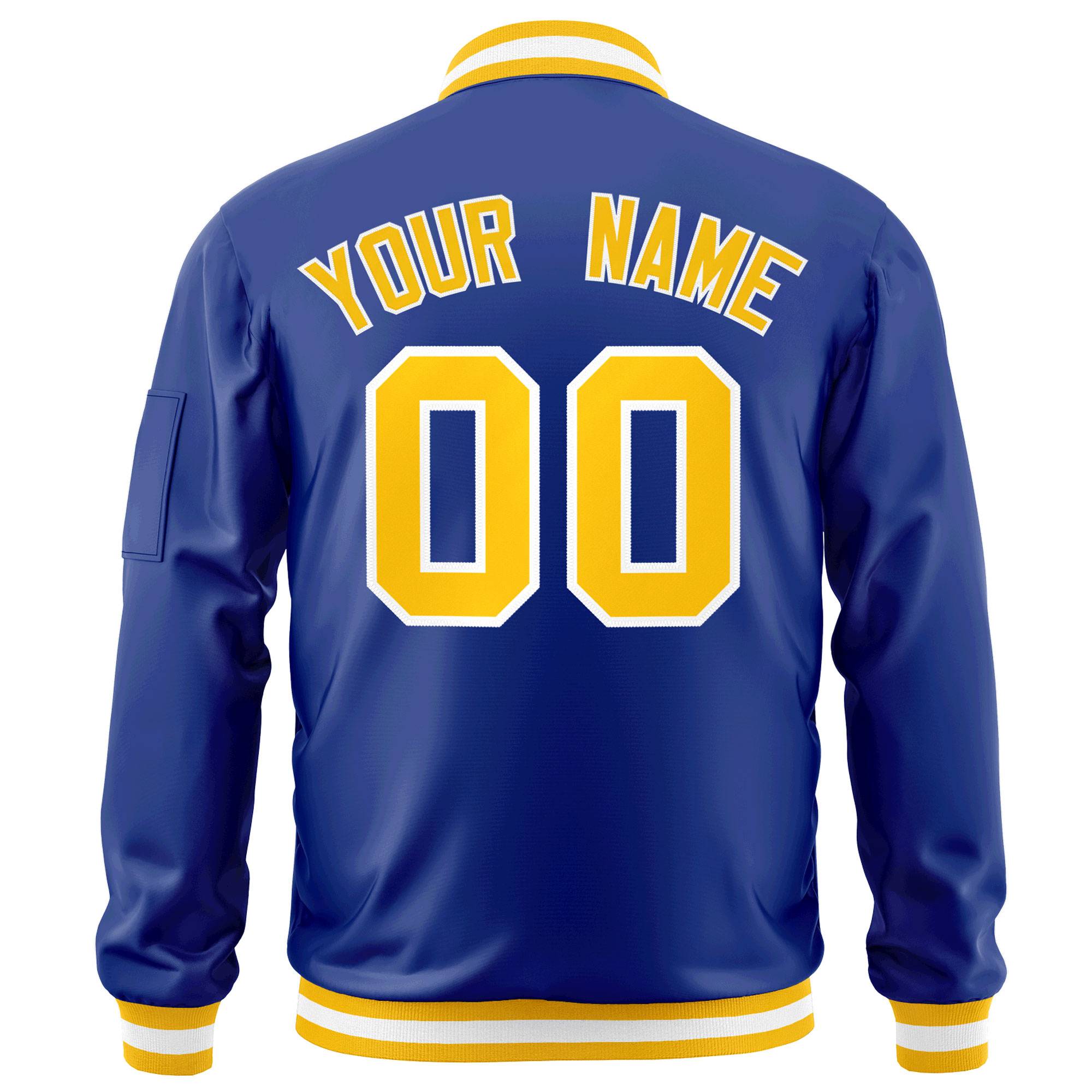 Custom Royal Gold-White Varsity Full-Zip Letterman Bomber Jacket