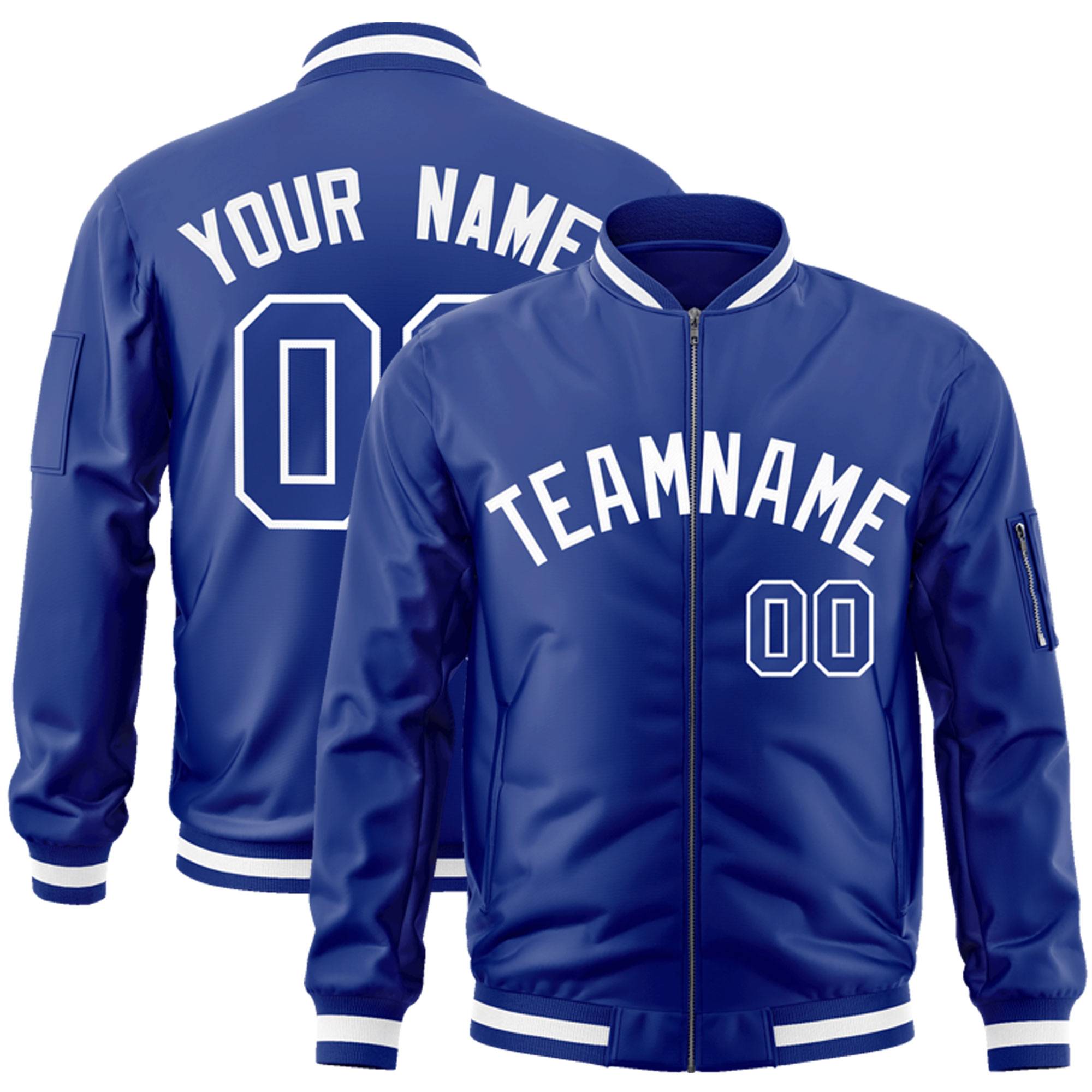 Custom Royal White Varsity Full-Zip Letterman Bomber Jacket