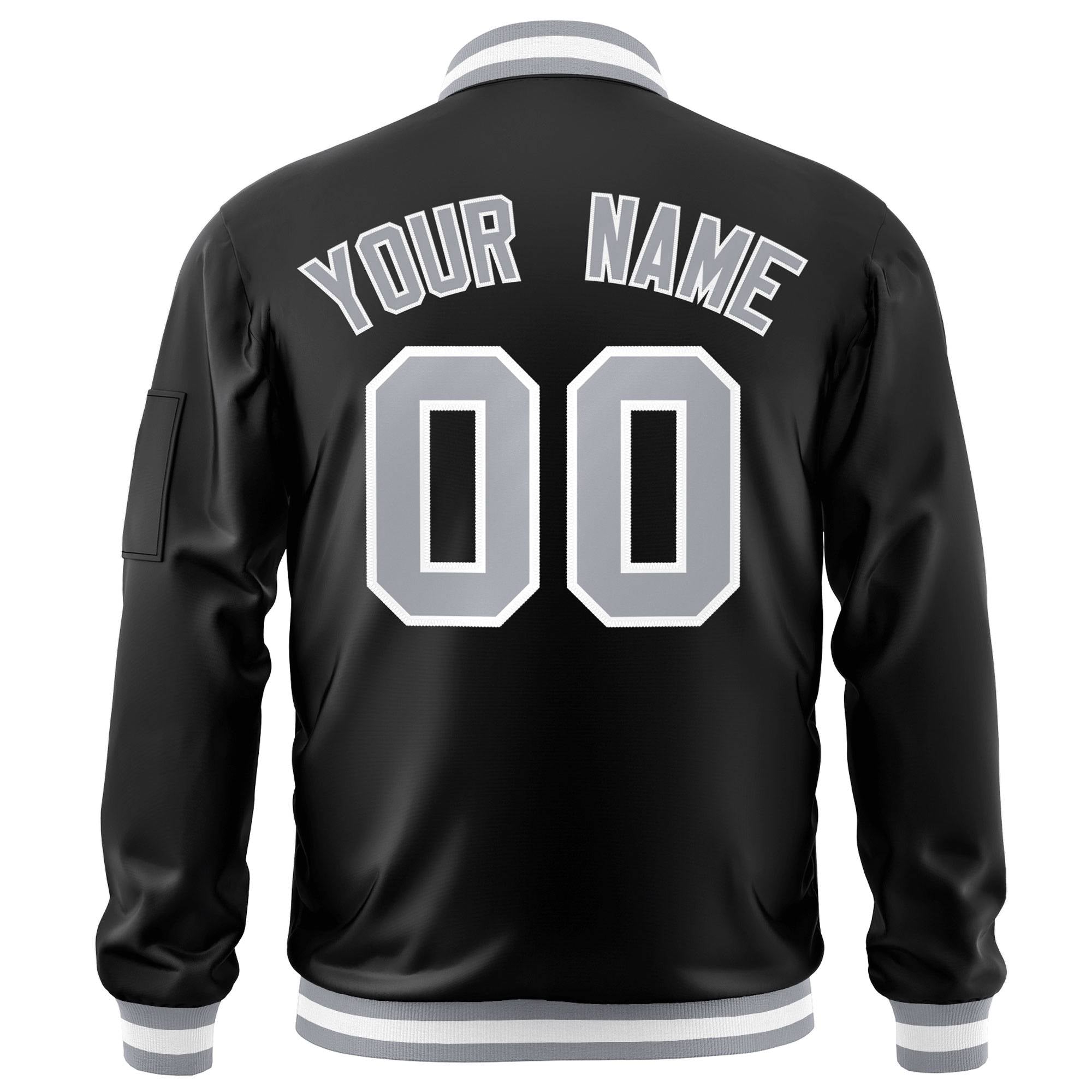 Custom Black Gray-White Varsity Full-Zip Letterman Bomber Jacket