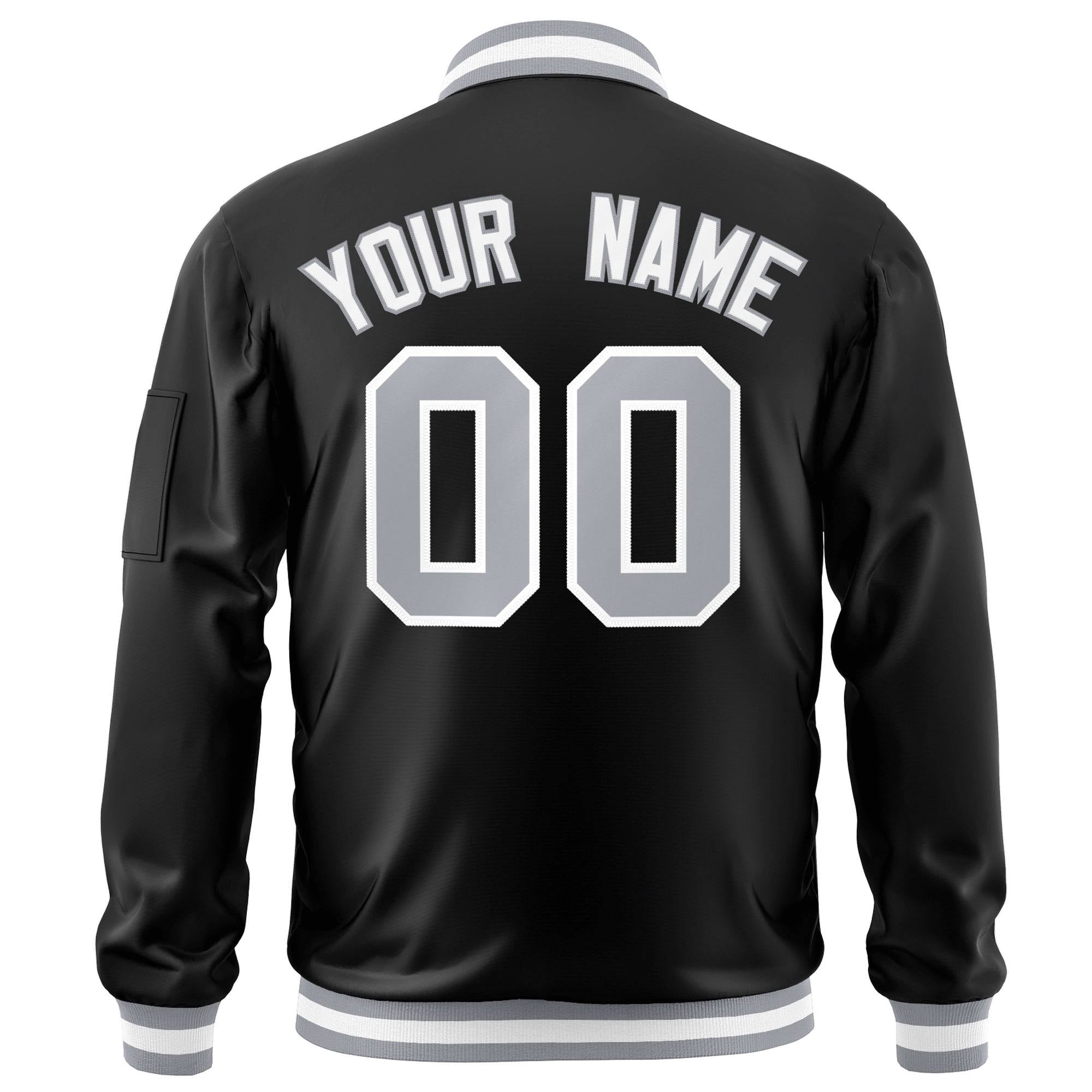 Custom Black White-Gray Varsity Full-Zip Letterman Bomber Jacket