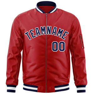 Custom Red Navy-White Varsity Full-Zip Letterman Bomber Jacket