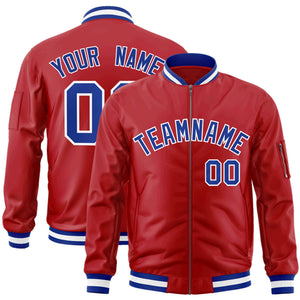 Custom Red Royal-White Varsity Full-Zip Letterman Bomber Jacket