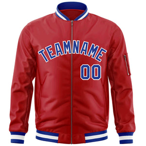 Custom Red Royal-White Varsity Full-Zip Letterman Bomber Jacket