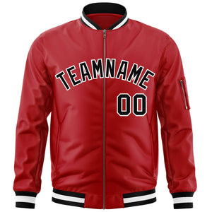 Custom Red Black-White Varsity Full-Zip Letterman Bomber Jacket